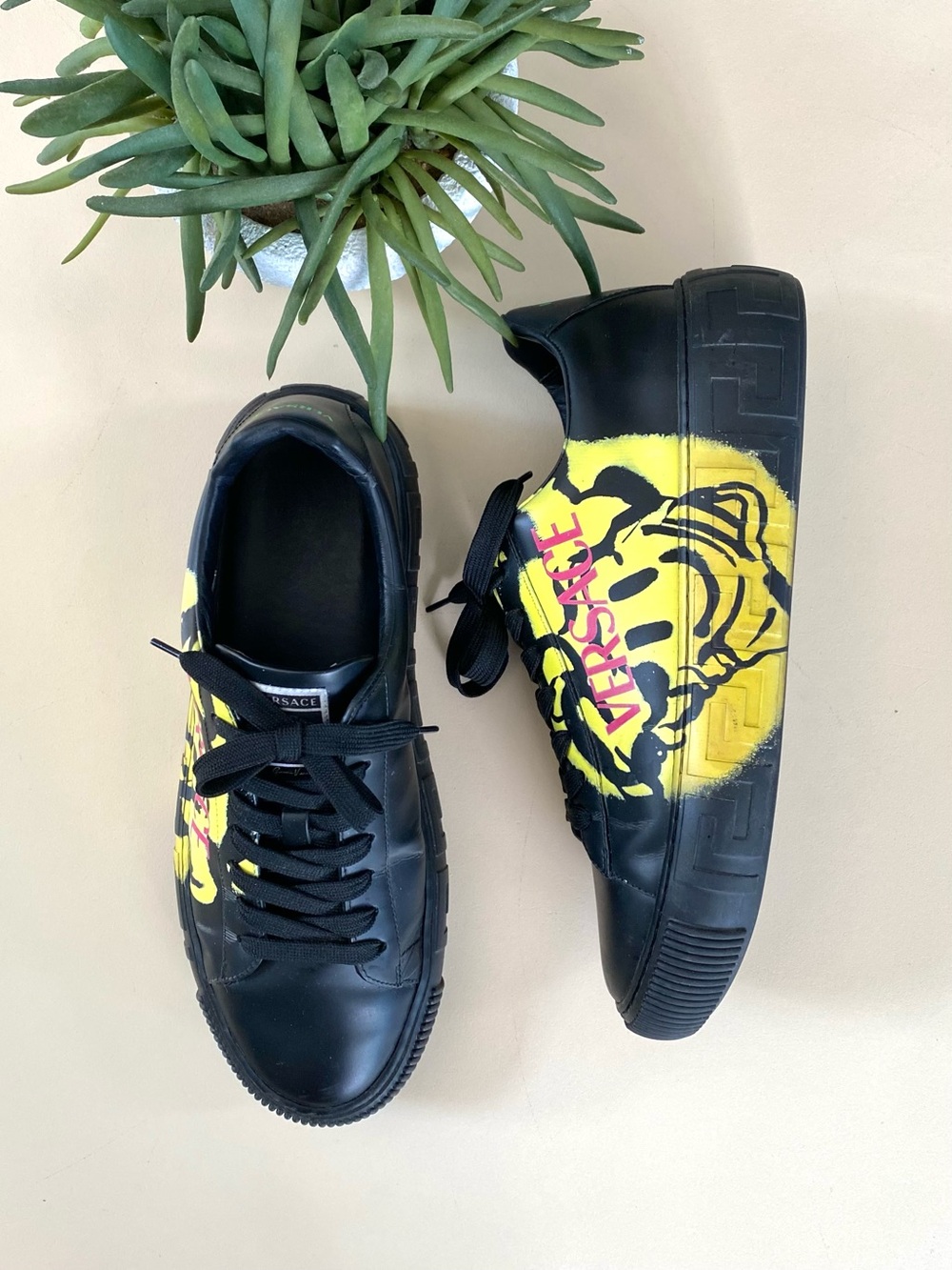 VERSACE - Men's Greca Sneakers with Painted Medusa Smiley Face